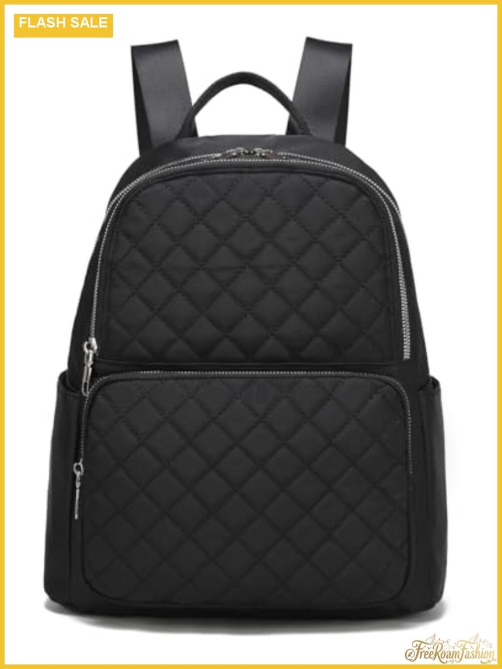 Women's Quilted Nylon Travel Backpack, Lightweight Daypack with Silver Zippers